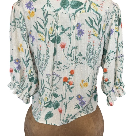 Laura Ashley Botanical Floral Cropped Blouse, thin crinkle gauze, women’s XL - Picture 3 of 10